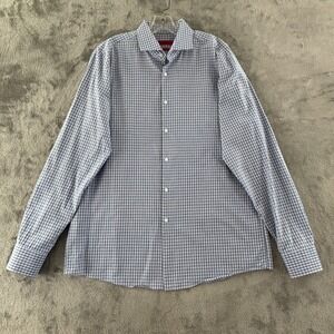 Hugo Boss Sharp Fit Dress Shirt Mens 17 36/37 Blue Check Long Sleeve Button‎ Up